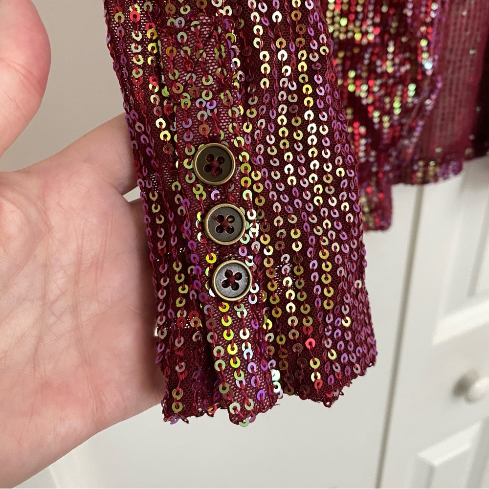 Free People Red sequin shirtee blouse top gathered S New - Picture 3 of 6